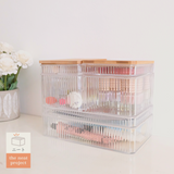 Sachi Clear Storage Boxes with Wood Cover (Set of 6)